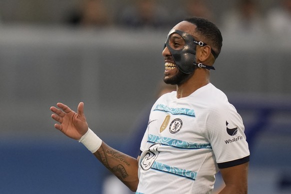 Chelsea&#039;s Pierre-Emerick Aubameyang laughs during the Champions League group E soccer match between Dinamo Zagreb and Chelsea at the Maksimir stadium in Zagreb, Croatia, Tuesday, Sept. 6, 2022. ( ...