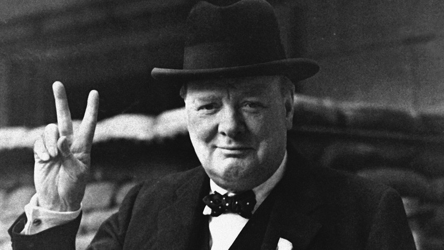 FILE - This is a Aug. 27, 1941 file photo of British Prime Minister Winston Churchill as he gives his famous &quot; V for Victory Salute&quot; . Churchill Britain&#039;s famous World War II prime mini ...