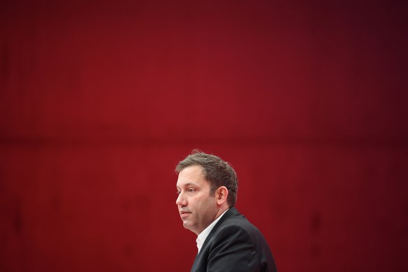 epa11019094 SPD co-chairman Lars Klingbeil speaks during the German Social Democrats (SPD) party conference in Berlin, Germany, 09 December 2023. The first SPD three-day party conference in two years  ...