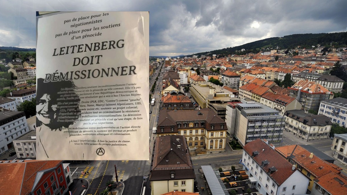 Affiche appelant à la démission de Brigitte Leitenberg à La Chaux-de-Fonds.