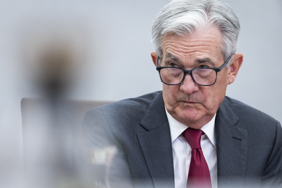 epa10202113 Chair of the Federal Reserve Jerome Powell speaks during a meeting with leaders from organizations that include nonprofits, small businesses, the hospitality industry, and the education se ...
