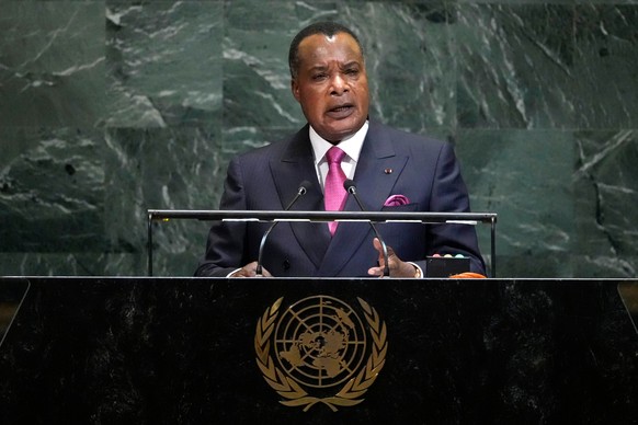 FILE - President of Congo Denis Sassou N'Guesso addresses the 80th session of the United Nations General Assembly, Sept. 24, 2025, at U.N. headquarters. (AP Photo/Pamela Smith, File)
Denis Sassou ...