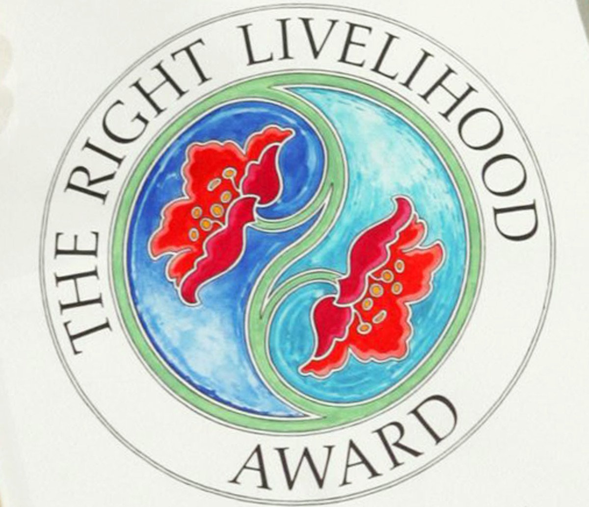 FILE - In this file photo dated Thursday Dec. 9, 2004, the Logo of The Right Livelihood Award, known as the "Alternative Nobel", shown in Stockholm, Sweden. It is announced Monday Sept. 24,  ...