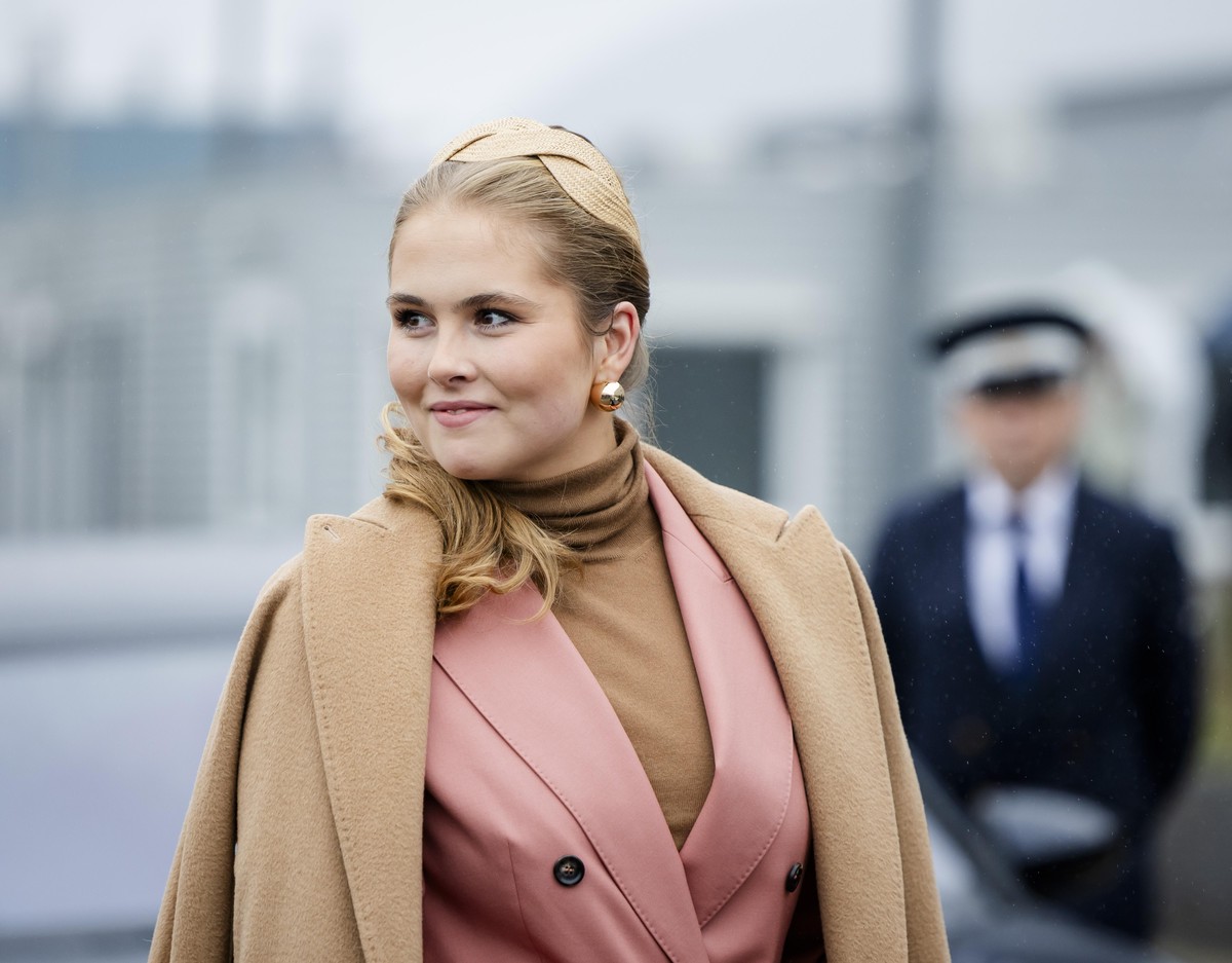 epa11915097 Dutch Princess Amalia looks on prior to the christening of the ship 'Den Helder' in Vlissingen, The Netherlands, 22 February 2025. The ship of the Royal Netherlands Navy will sup ...