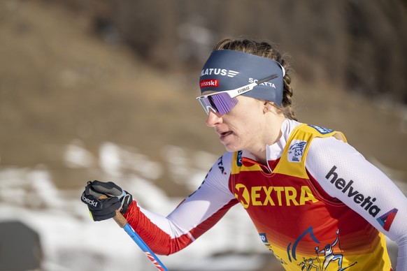 Nadine Faehndrich of Switzerland during the women?s 10km pursuit classic of the first stage of the Tour de Ski, in Tschierv, Switzerland, Sunday, January 1, 2023. (KEYSTONE/Mayk Wendt).