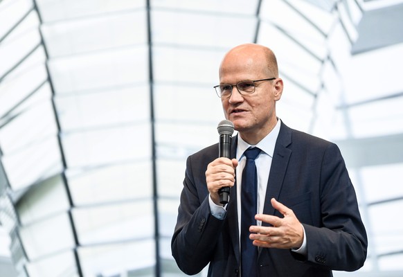 epa07868468 Christian Democratic Union (CDU) and Christian Social Union (CSU) faction chairman in the German parliament Bundestag Ralph Brinkhaus speaks during the CDU CSU congress &#039;Climate prote ...