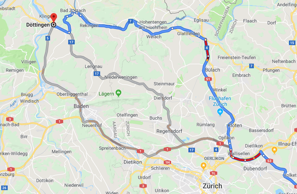 Welches ist bitte der schnellste Weg nach Döttingen? Und wo hat's Stau?