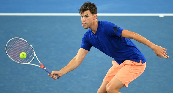 epa06432140 Dominic Thiem of Austria in action during a practice session ahead of the Australian Open tennis tournament at Melbourne Park in Melbourne, Australia, 12 January 2018. The Australian Open  ...