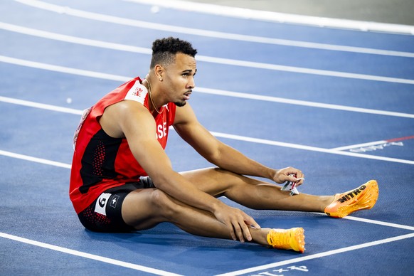 Bronze medalist Jason Joseph of Switzerland celebrates during the men&#039;s 110 meters hurdles final at the European Athletics Championships, in the Olympic stadium, in Rome, Italy, Saturday, June 8, ...