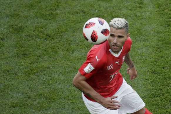 Switzerland&#039;s Valon Behrami controls the ball during the round of 16 match between Switzerland and Sweden at the 2018 soccer World Cup in the St. Petersburg Stadium, in St. Petersburg, Russia, Tu ...