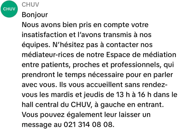Le Chuv a publié un message sous une vidéo TikTok du compte Témoignage.chuv.