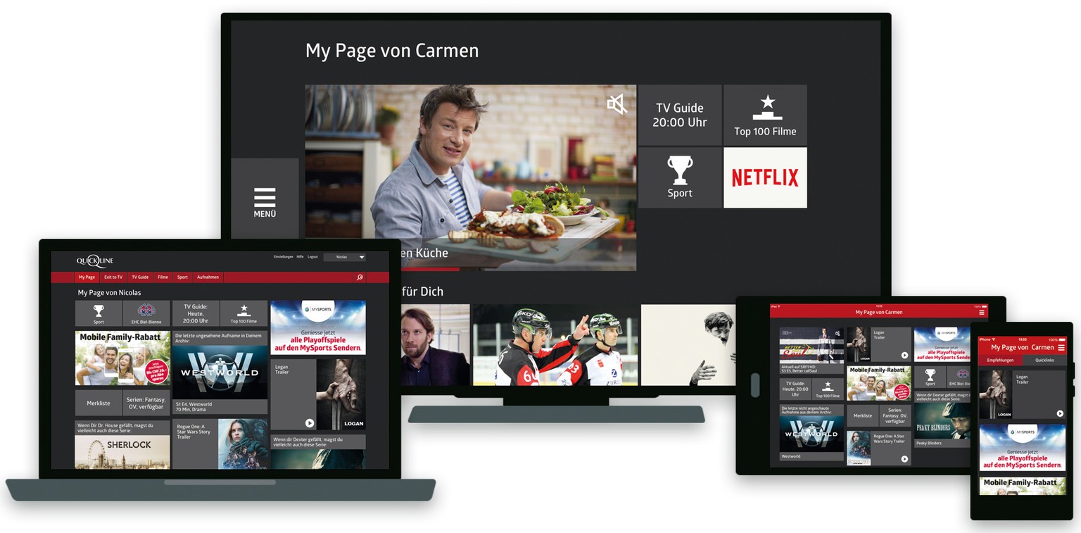 Quickline-TV gibts über den Web-Browser oder die App.
