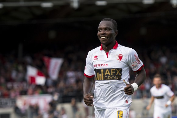 Joie du le joueur valaisan Chadrac Akolo, apres le 2eme but lors de la rencontre de football de Super League entre le FC Sion et le Grasshopper Club Zuerich ce dimanche 16 octobre 2016 au stade de Tou ...