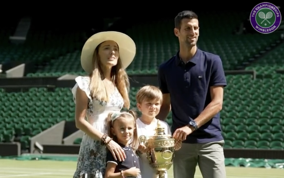 Djokovic with his family at Wimbledon.