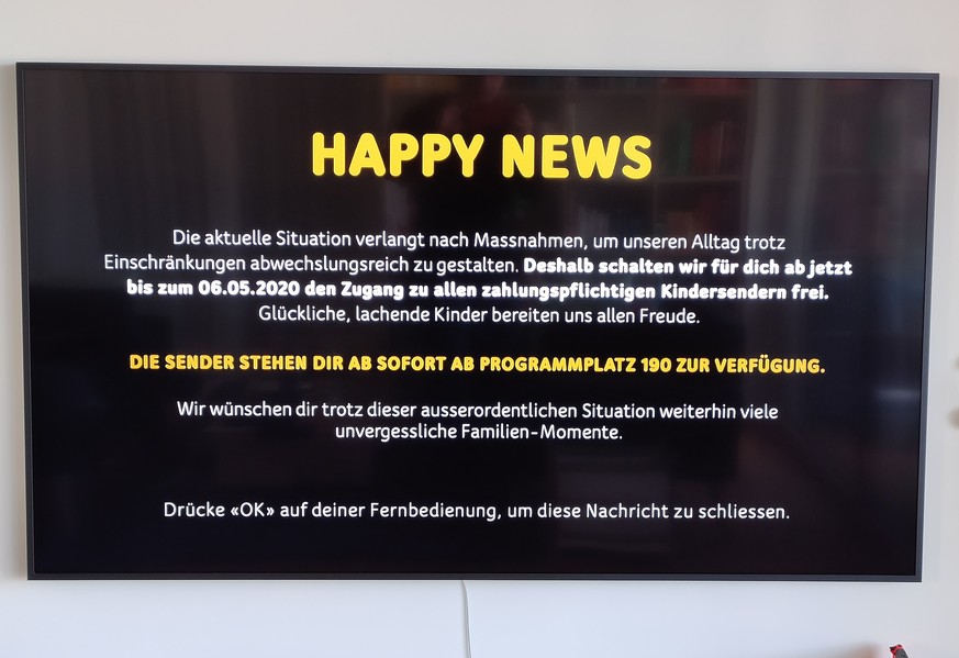 Diese Nachricht erscheint, wenn man heute den Fernseher einschaltet und einen UPC-Anschluss hat.