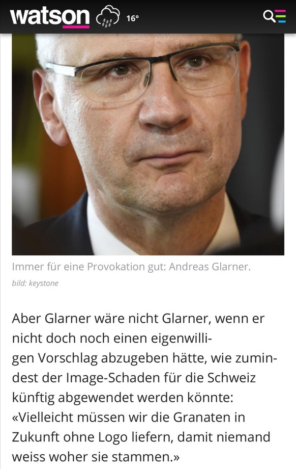 Schweiz auf dem Weg zu neuem Waffenexport-Rekord â hierhin wird es geschickt
Und das meint SVP-Spitzenpolitiker Andreas Glarner zu Handgranaten Â«Made in SwitzerlandÂ»: Â«Vielleicht mÃ¼ssen wir sie  ...