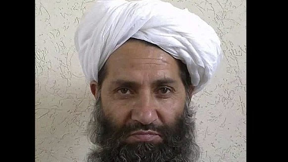 FILE - In this undated and unknown location photo, the new leader of Taliban fighters, Mullah Haibatullah Akhundzada is photographed. (Afghan Islamic Press via AP, File)