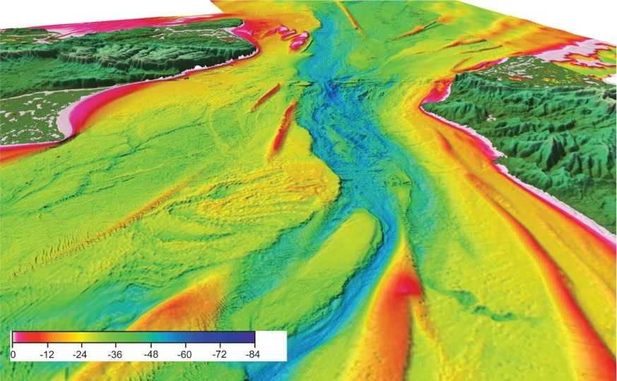 Figure 2 3D Strait

3-D perspective view of bathymetry in Dover Strait showing prominent valley in central part of Strait and the chalk escarpment in southern Britain that would have connected to nort ...