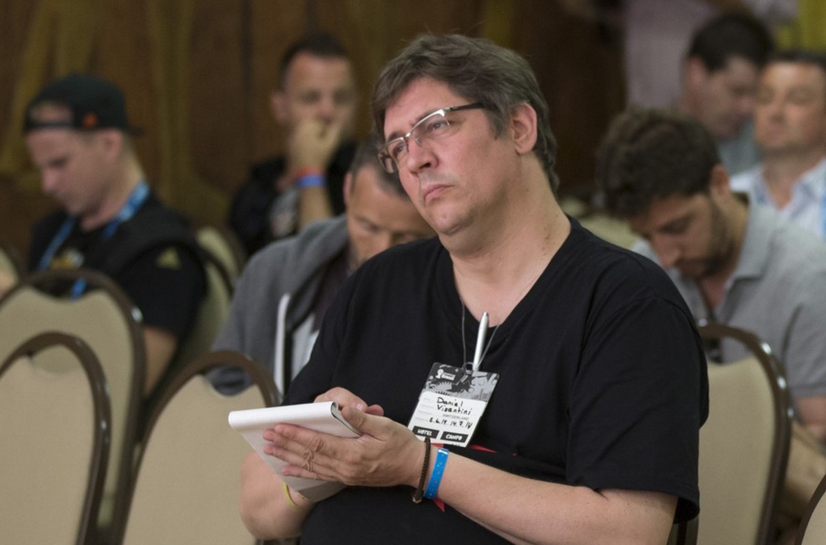 From right: Swiss journalists Sandro Compagno (20 Minuten), Eva Tedesco (20 Minuten) and Daniel Visentini (Tribune de Geneve) seen during a press conference of the Swiss team in Porto Seguro, Brazil,  ...