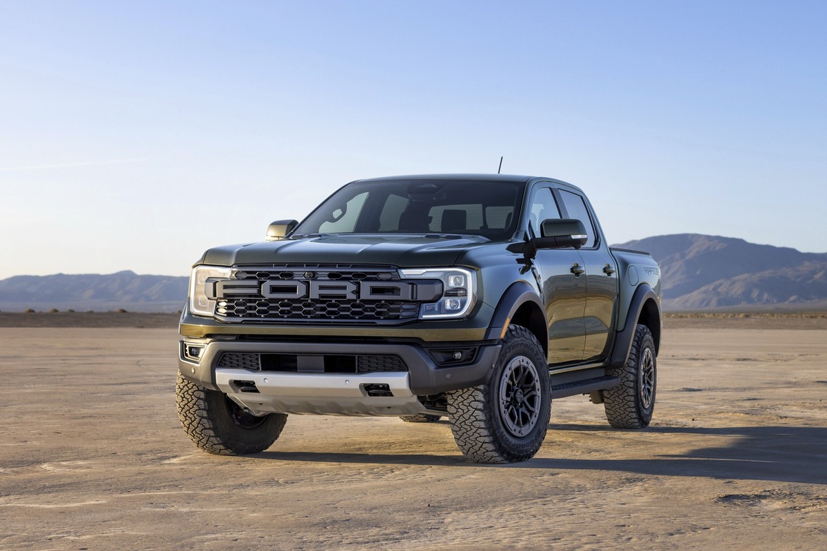 This photo provided by Ford shows the 2024 Ford Ranger Raptor. Dedicated to off-road performance, the Raptor comes with a 405-horsepower V6, all-terrain tires, and a special suspension tuned for high- ...