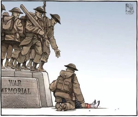 Dieser Cartoon aus dem Halifax Chroicle-Herald, bei dem das Kriegsdenkmal lebendig wird, hat wie die Fotos von Cirills Hunden für viele Emotionen gesorgt.