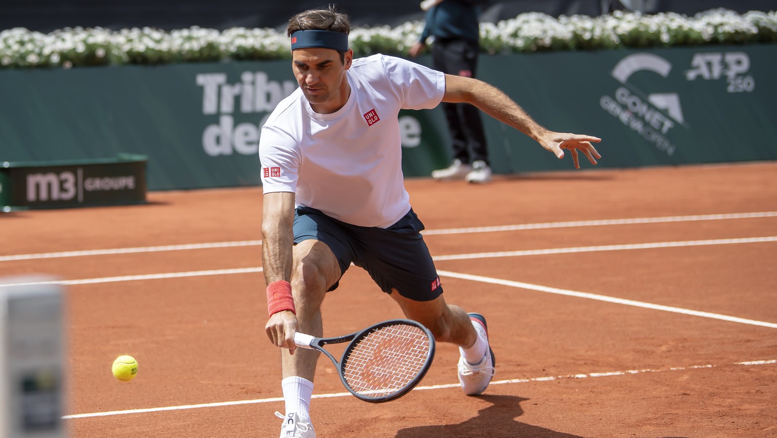 Switzerland&#039;s tennis player Roger Federer in action during a training session prior to the ATP 250 Tennis Geneva Open tournament, in Geneva, Friday, May 14, 2021. (KEYSTONE/Martial Trezzini)