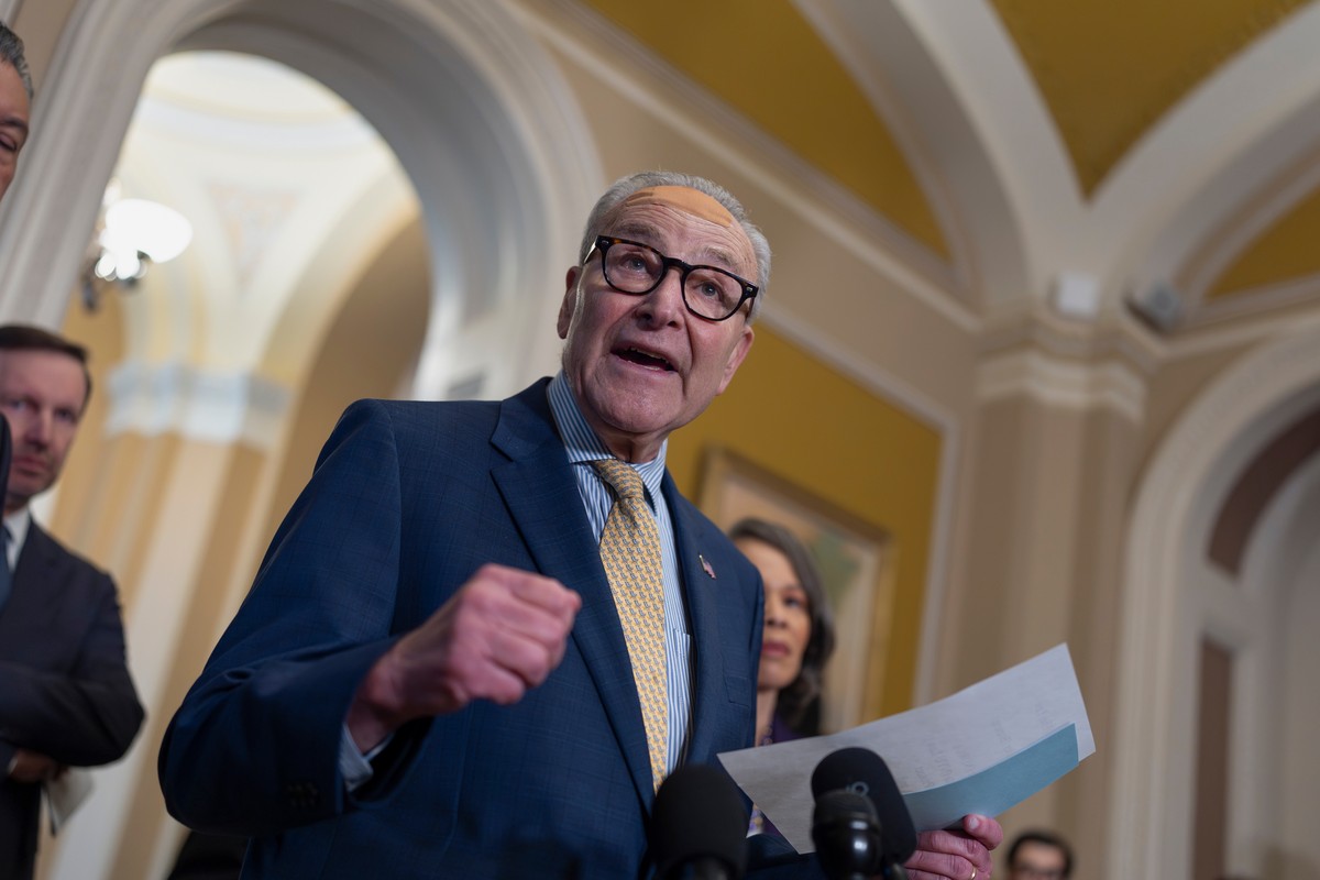 Senate Minority Leader Chuck Schumer, D-N.Y., speaks on fair elections and the Supreme Court's ruling to strike down a majority Black congressional district in Louisiana, at the Capitol in Washin ...