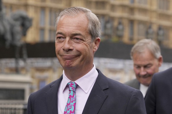 Reform UK leader Nigel Farage arrives at the House of Commons in Westminster, central London, Tuesday July 9, 2024. (Maja Smiejkowska/PAvia AP)