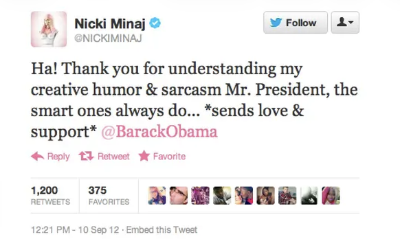 Nicki Minaj Tweet Obama