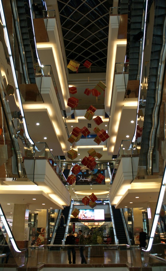 People stand inside the Shahba Mall in Aleppo, Syria December 12, 2009. REUTERS/Khalil Ashawi/File Photo SEARCH &quot;ALEPPO HERITAGE&quot; FOR THIS STORY. SEARCH &quot;WIDER IMAGE&quot; FOR ALL STORI ...