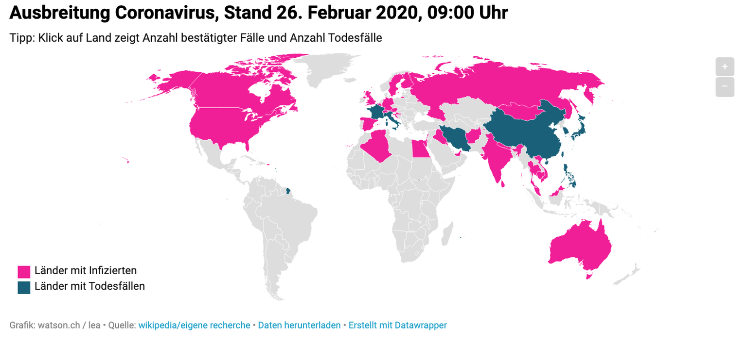 Karte Coronavirus Stand: 26. Februar 9:00 Uhr