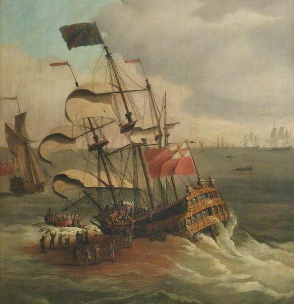 Das Wrack der Gloucester vor der Küste Yarmouths. Ein Gemälde des britischen Künstlers Monamy Swaine (c.1750–c.1800)