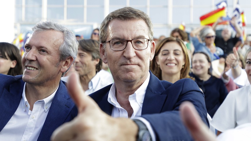 epa10760961 Spanish People&#039;s Party (PP) leader and candidate for Prime Minister Alberto Nunez Feijoo takes part in the last campaign day ahead of the country&#039;s general elections, in A Coruna ...