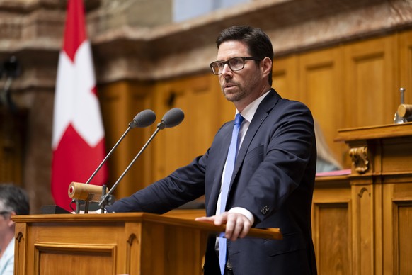 Nationalrat Lars Guggisberg, SVP-BE, spricht waehrend der Sommersession der Eidgenoessischen Raete, am Dienstag, 2. Juni 2026 im Nationalrat in Bern. (KEYSTONE/Anthony Anex)