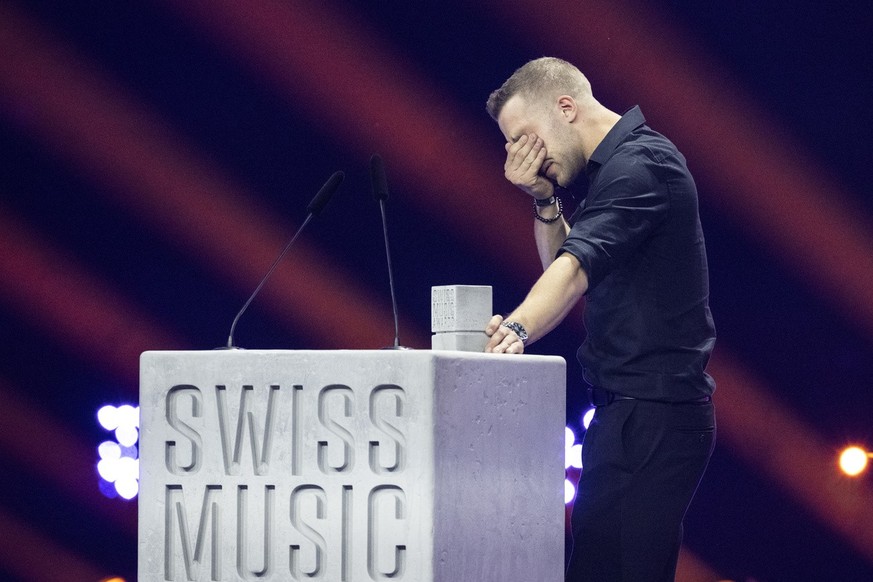The Band Rusch-Bueeblae thanks for winning the, Best Breaking Act, during the award ceremony of the Swiss Music Awards in Zuerich, Switzerland, May 8, 2024. (KEYSTONE/Urs Flueeler)