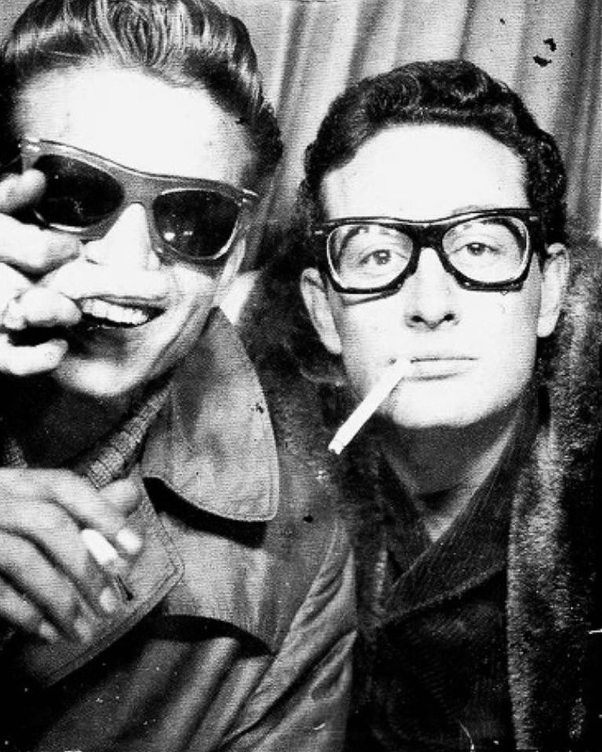 Buddy Holly and Waylon Jennings 

January 1959 in New York City (likely at a photobooth in Grand Central Station or Times Square), just weeks before the fateful "Winter Dance Party" tour beg ...