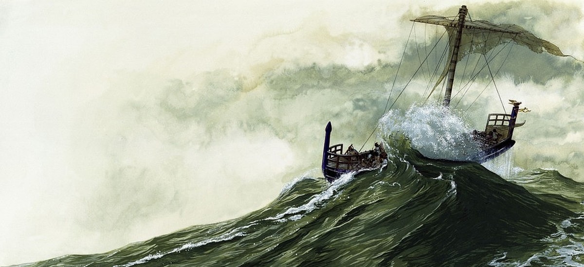 Odysseus treibt orientierungslos auf dem Meer umher.