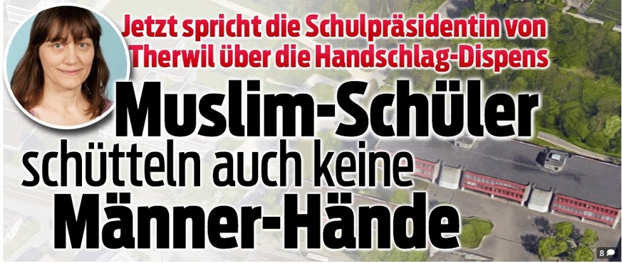 Die «Blick»-Schlagzeile am Sonntag: Die Schule Therwil äussert sich zum Händedruck-Knatsch.