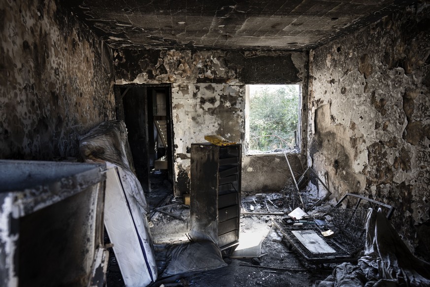 View of a destroyed house in the kibbutz Kfar Azza, Israel, near the Gaza Strip, Tuesday, November 7, 2023. The kibbutz was attacked during Hamas' cross-border attack on October 1.  7, kill and capture...
