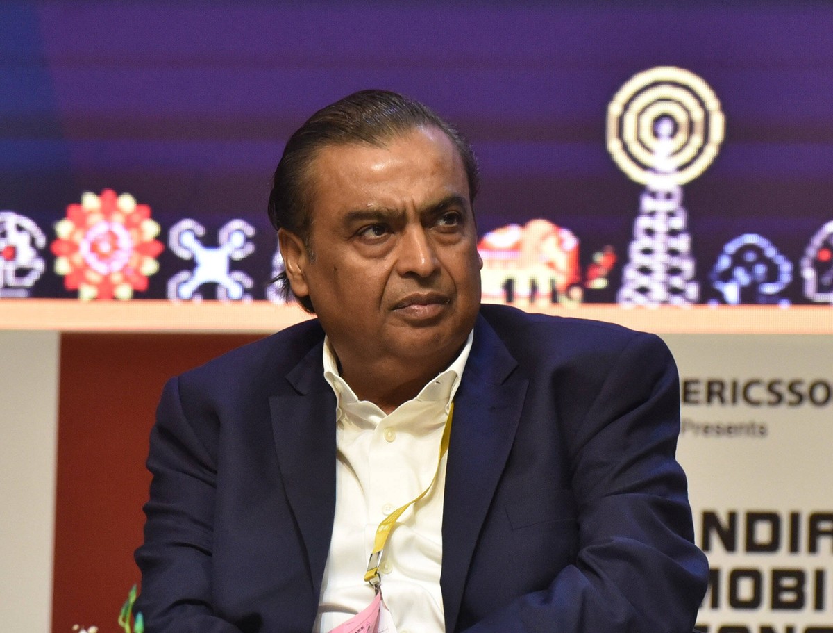NEW DELHI, INDIA OCTOBER 1: Chairman and managing director of Reliance Industries Ltd Mukesh Ambani during the inauguration of sixth edition of India Mobile Congress 2022 and launching 5G services, at ...
