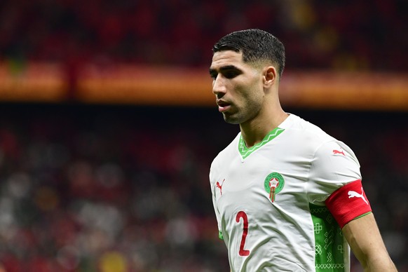 epa12659670 Achraf Hakimi of Morocco looks on during the CAF Africa Cup of Nations 2025 final match between Senegal and Morocco in Rabat, Morocco, 18 January 2026. EPA/JALAL MORCHIDI