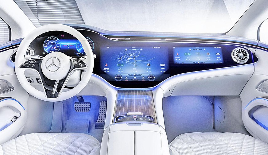 Elektroauto Mercedes EQS: Das Cockpit mit dem Hyperscreen.