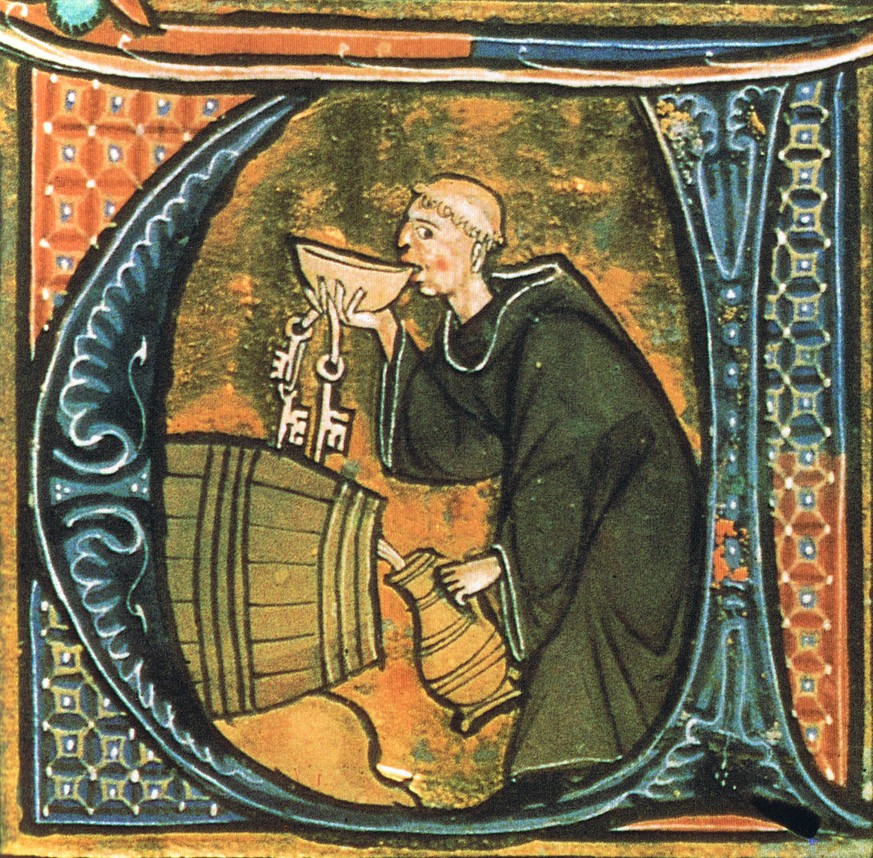 Mönch probiert Wein