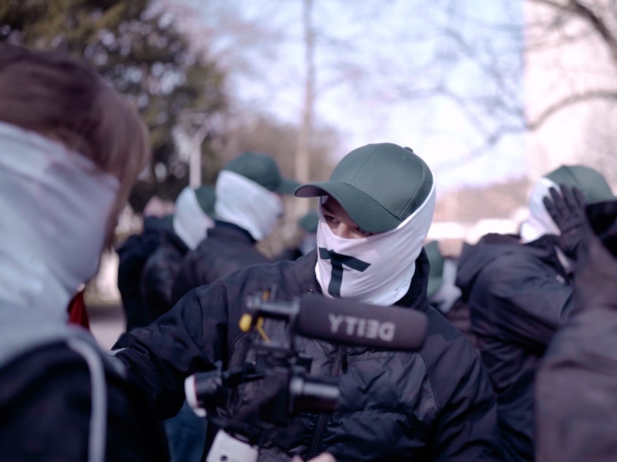 Des membres de «Junge Tat» pendant une manifestation.