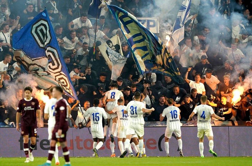 Heart of Midlothian v FC Zurich - UEFA Europa League - Play Offs - Second Leg - Tynecastle Park FC Zurichs Fabian Rohner celebrates with his team mates after scoring the opening goal during the UEFA E ...