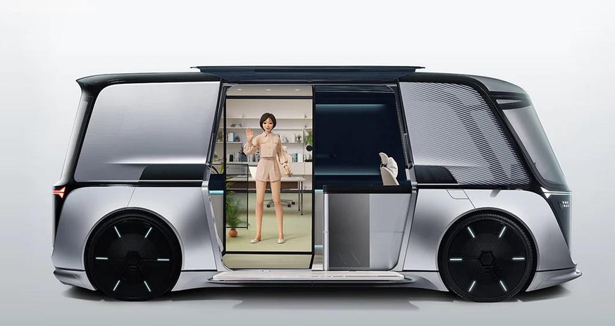 LG zeigte an der CES dieses Robotaxi-Konzept: Das selbstfahrende Shuttle dient in Städten als mobiles Büro für Pendler.
