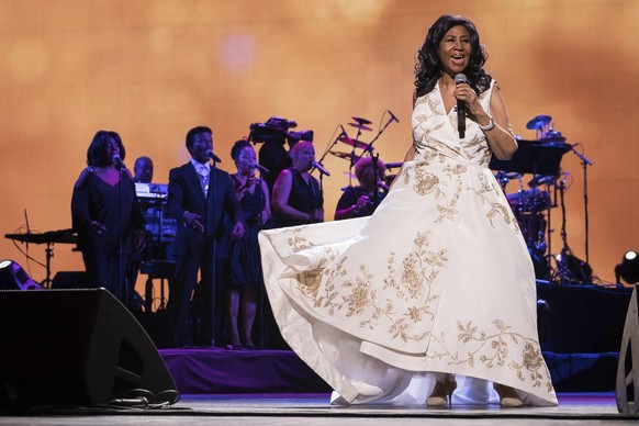 FILE- In this April 19, 2017, file photo, Aretha Franklin performs at the world premiere of &quot;Clive Davis: The Soundtrack of Our Lives&quot; at Radio City Music Hall, during the 2017 Tribeca Film  ...