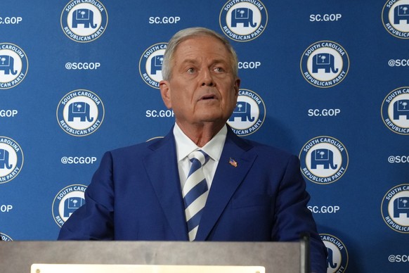 U.S. Rep. Ralph Norman, R-S.C., speaks with reporters after a debate with U.S. Sen. Darline Graham, R-S.C., ahead of the special GOP Senate runoff election to replace the late Sen. Lindsey Graham, R-S ...