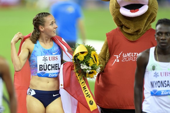 Selina Buechel of Switzerland reacts after the 800m Women, during the Weltklasse IAAF Diamond League international athletics meeting in the Letzigrund stadium in Zurich, Switzerland, Thursday, August  ...