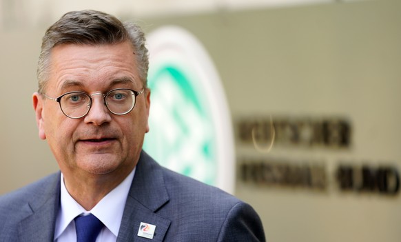 epa06900267 DFB President Reinhard Grindel gives a press statement after a meeting of DFB leaders with head coach Joachim Loew (not in picture) in Frankfurt, Germany, 20 July 2018 EPA/ALEXANDER BECHER